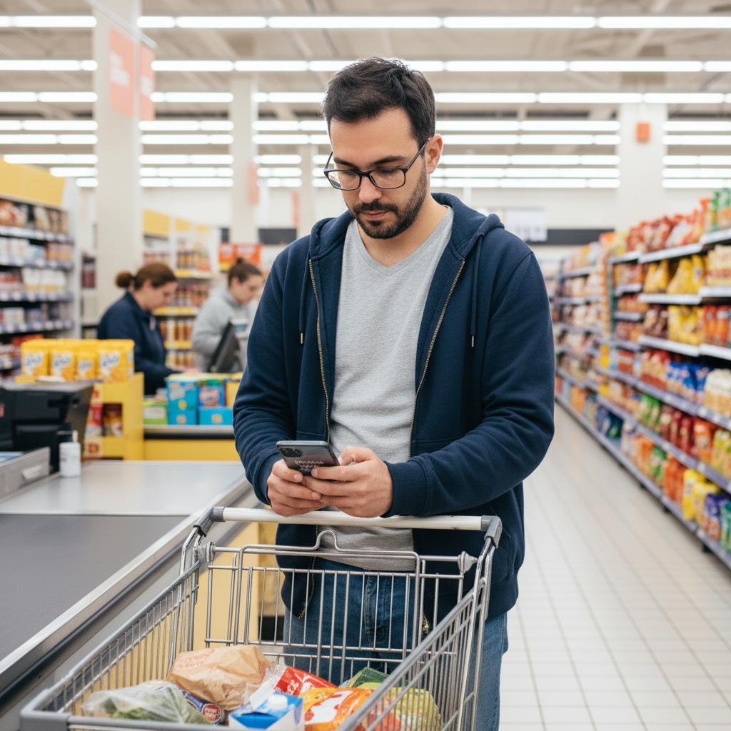 Homem no mercado fazendo devocional